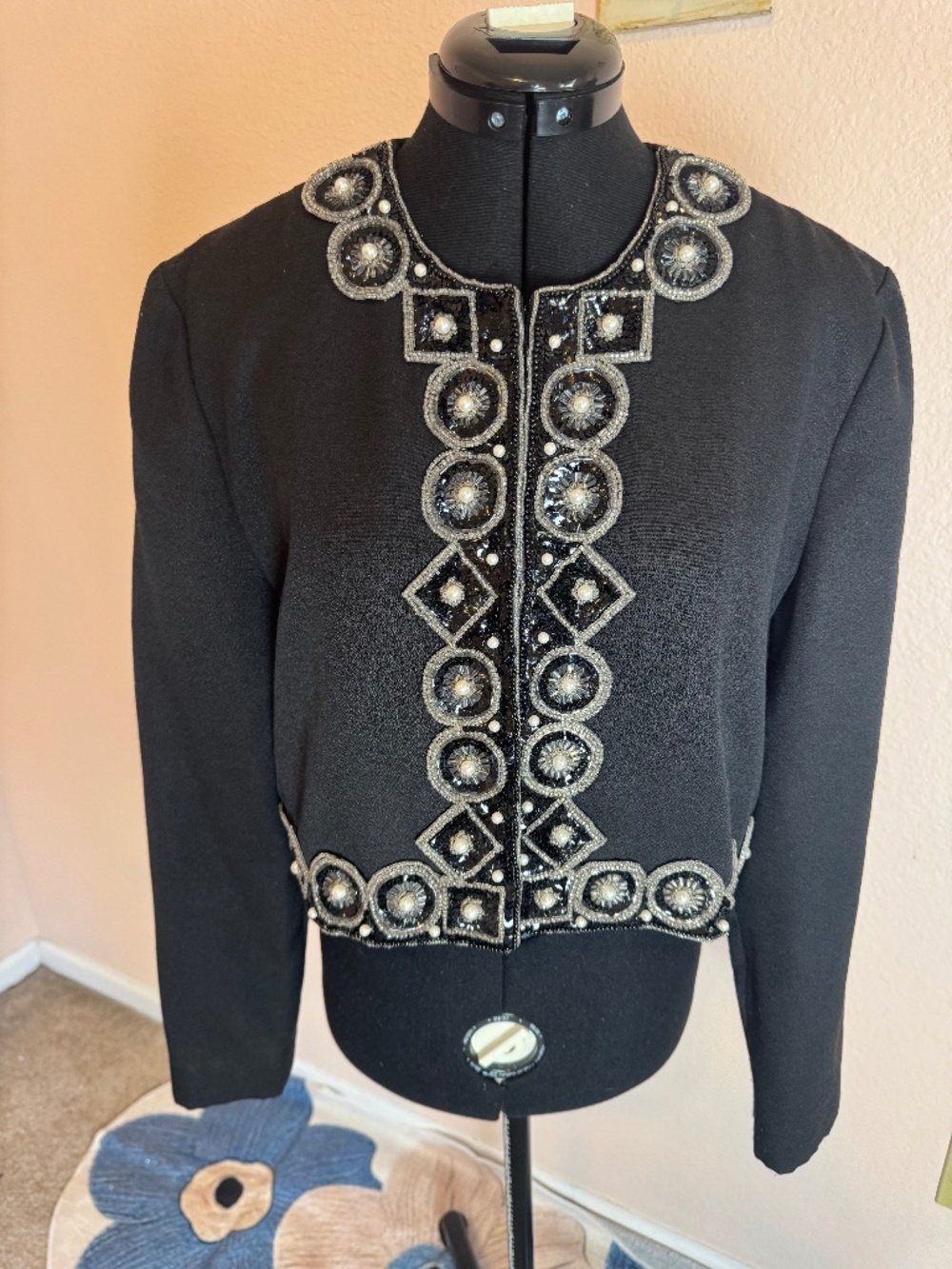 Y2K Black Silver  1990’s Nah Nah Jacket Women’s Beaded Formal Bolero Sz 10